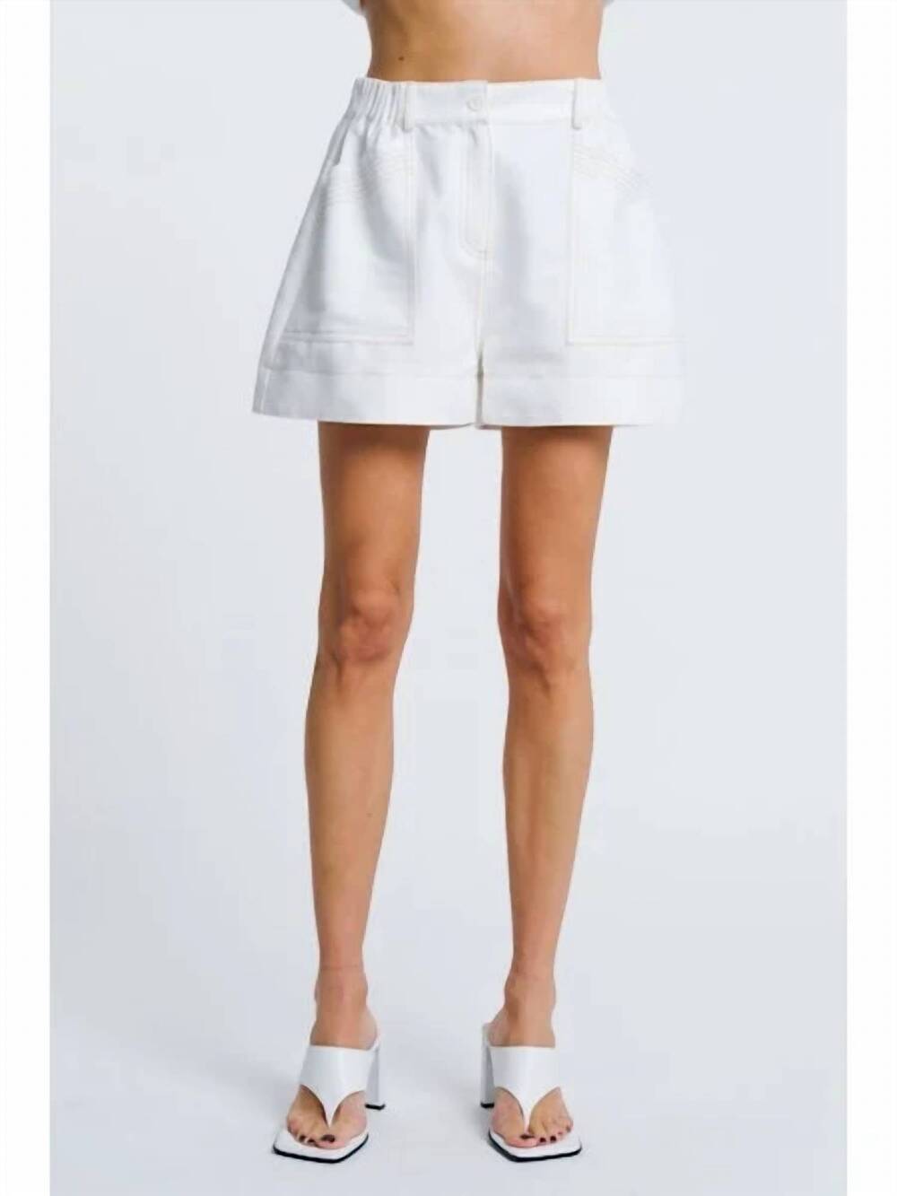 NEW CIEBON women's susana topstitched shorts in white